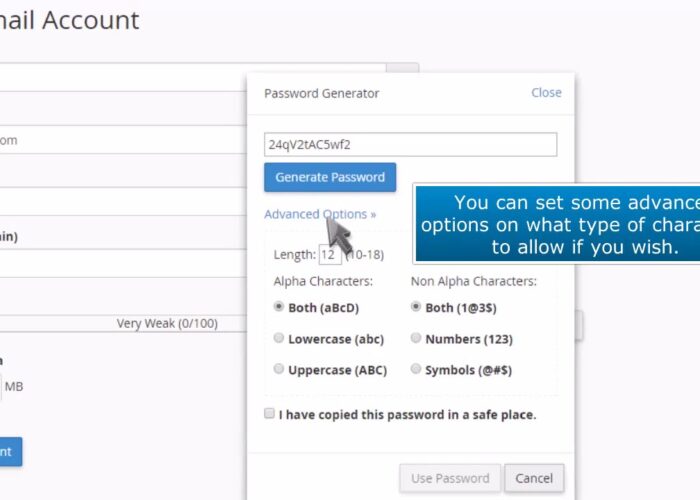 cPanel: How to use the password generator when creating an email account

 Video Tutorial Hostpapa