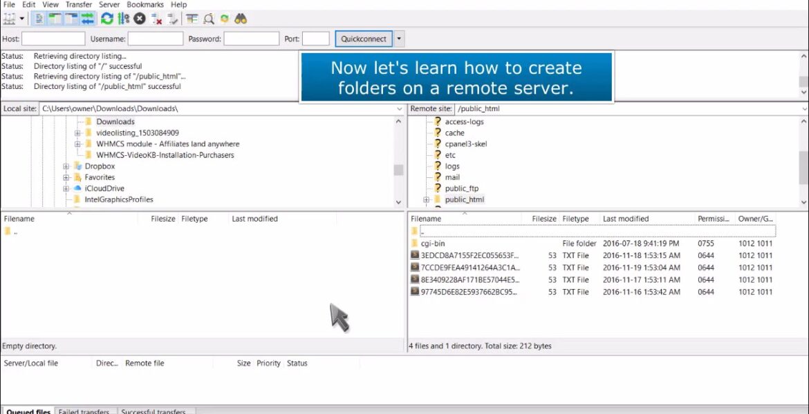 FTP: How to create remote folders with FileZilla

 Video Tutorial Hostpapa